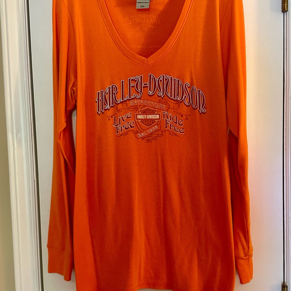 Harley-Davidson Bright Orange V-Neck Shirt